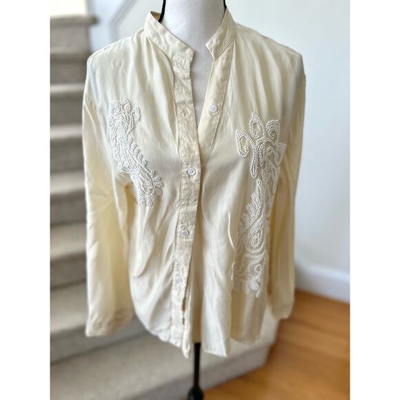 Zara Cream Beaded Asymmetric Button Front Blouse - Picture 2 of 8
